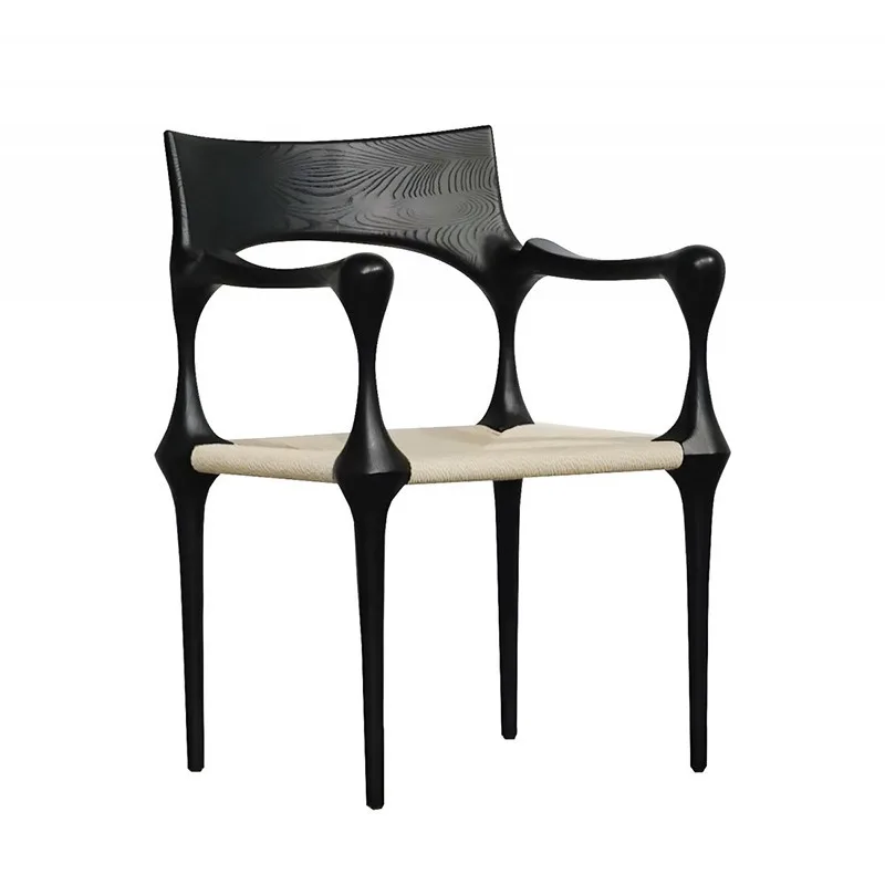 IN Solid wood dining chair Vintage Internet celebrity back chair Restaurant dining chair Black adult furniture