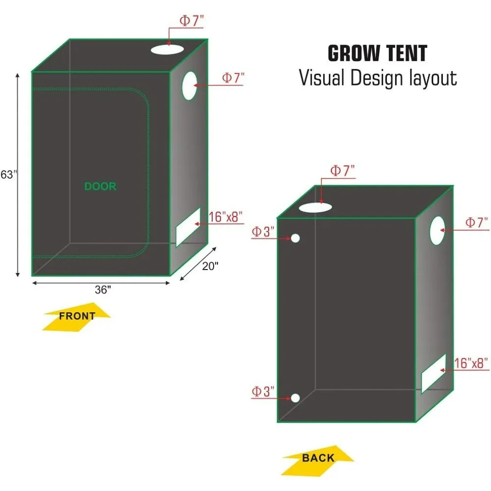 Grow Tent Room Complete Kit Hydroponic Growing System LED 300W + 36''x20''x63''Dark Room+4