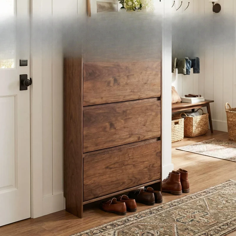 40Cm60 black walnut tipping bucket shoe cabinet household all solid wood porch cabinet