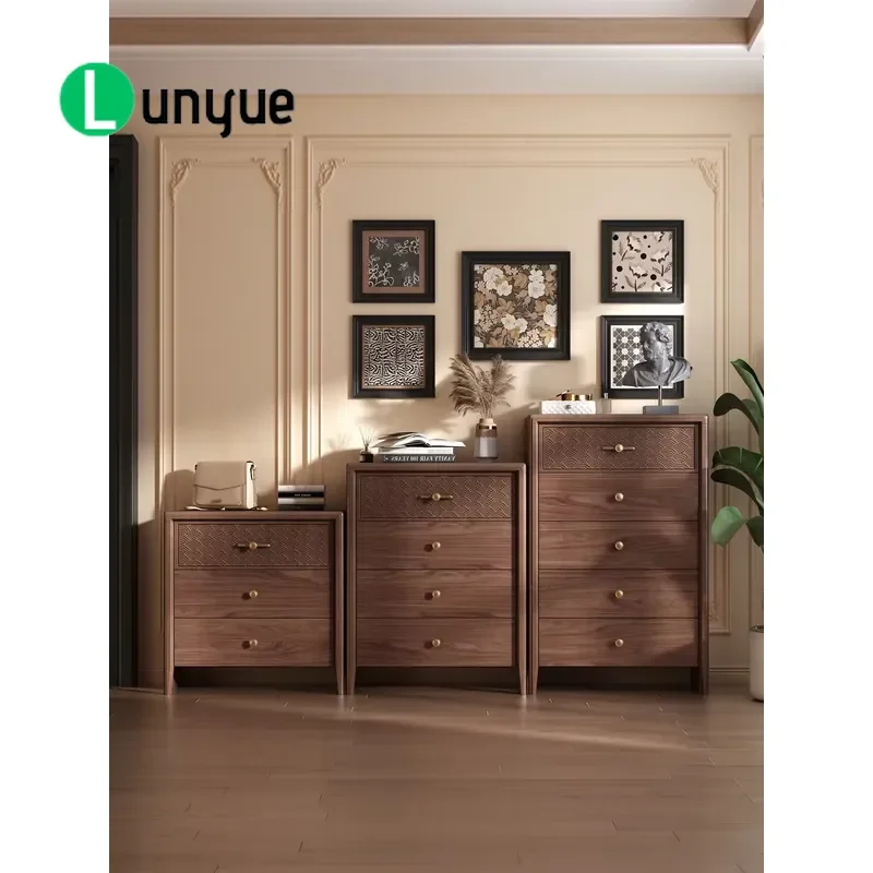 Solid Wood Drawer Cabinet New Chinese Style Rubber Wood Frame Ecological Board Large Capacity Storage Locker with Silent