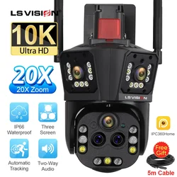 LS VISION 10K UHD WiFi IP Camera Outdoor 20X Zoom ottico Auto Tracking 6K PTZ Five Lens telecamera di sicurezza impermeabile a tre schermi