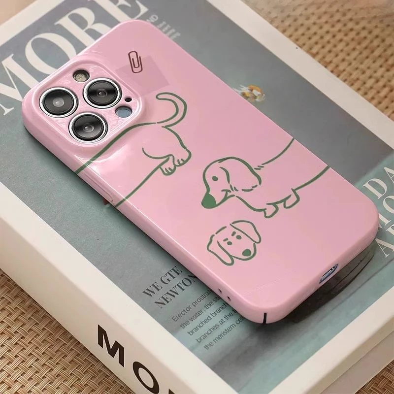 Simple Pink Dachshund Dog Phone Case for iPhone 16 15 14 13 12 11 Pro Max XS XR XSMax 6 7 8 Plus Glossy HD Hard PC Cover