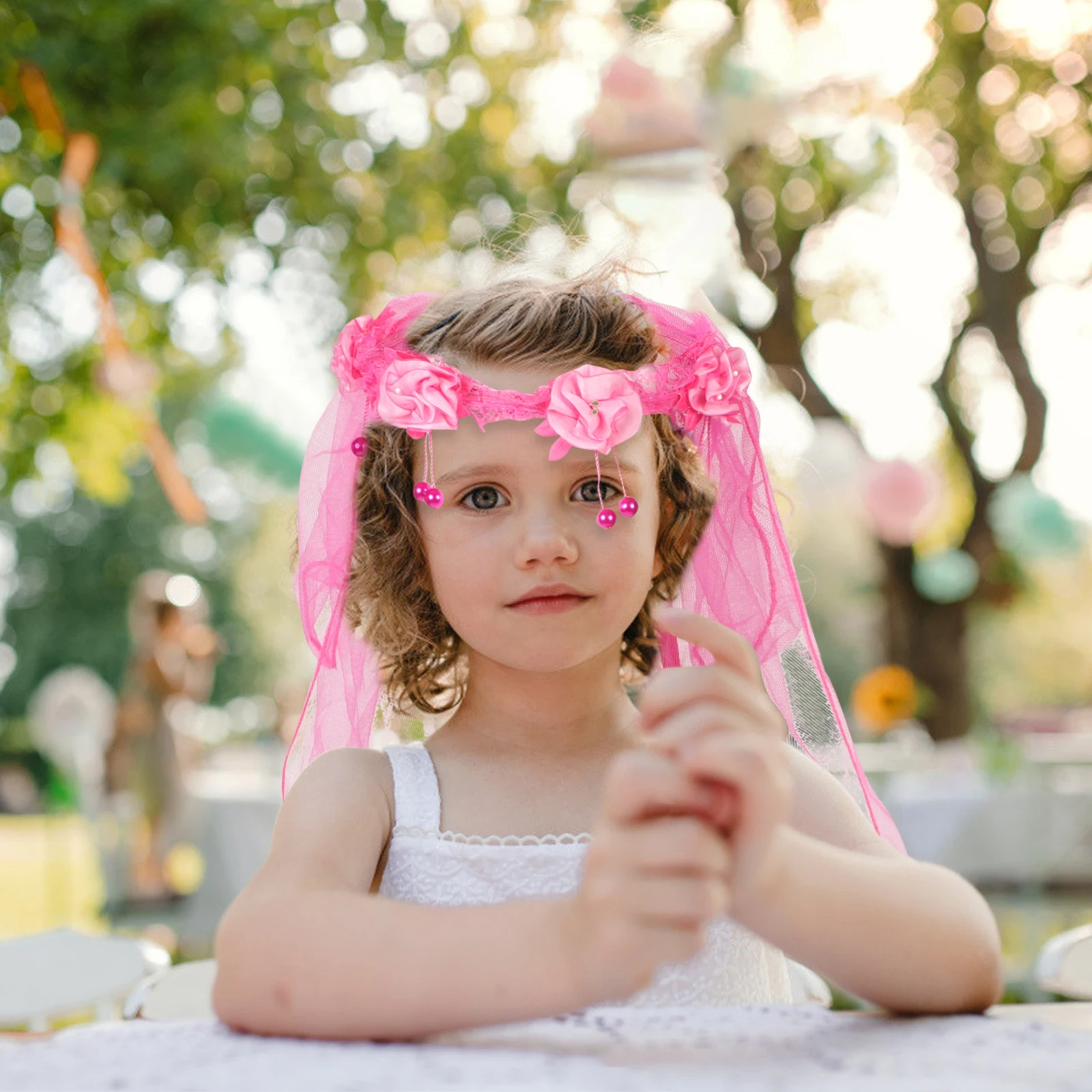 

Kids Girl Lace Wedding Veil Two Layers White Tulle Floral Headband Wreath Wedding Birthday Communion Veil Hairband