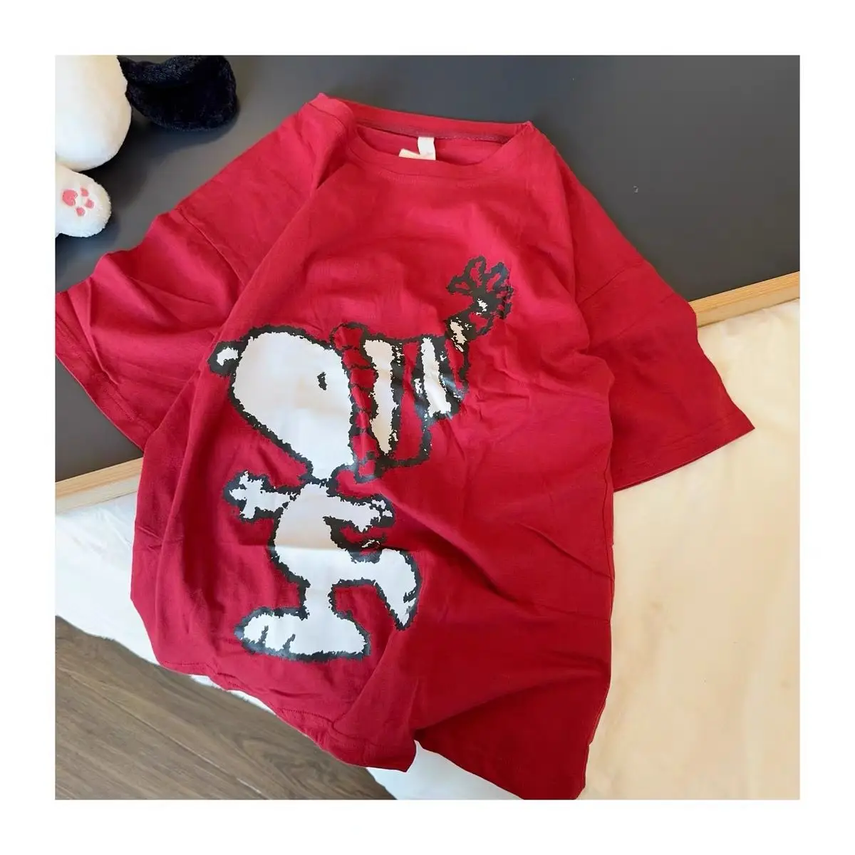 Snoopy dessin animé mignon rouge pur coton pyjamas créatif Kawaii filles décontracté à manches courtes shorts rayé loungewear cadeau en gros
