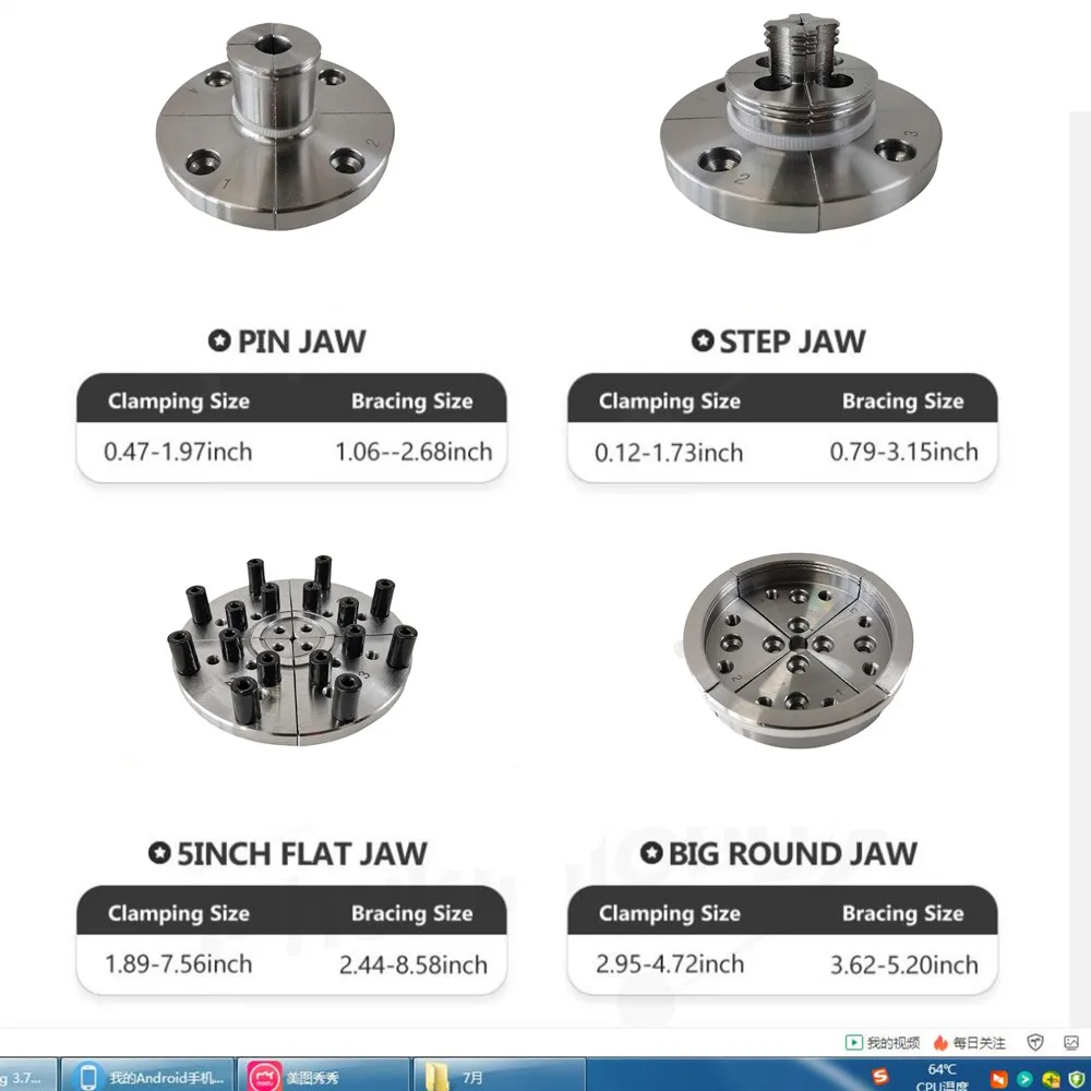 Imagem -03 - Self-centering Scroll Chuck Grupo Mandris de Madeira Torno 3.75 4-jaw x 8tpi Thread M33x3.5 Carpintaria Torneamento Ferramentas