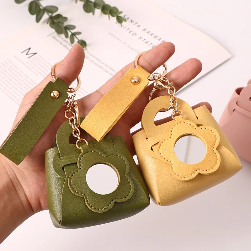Creative Pu Leather Women Clutch Bag Shaped Keychain With Mirror Mini Earphone Key Bag Pendant Cute Coin Purse Pendant Gifts