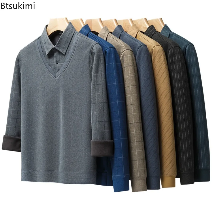 الرجال الصوف طويلة الأكمام البلوز بولو طوق سترة تريكو شريط البلوزات الخريف الشتاء سميكة الدافئة بلون الرجال الملابس