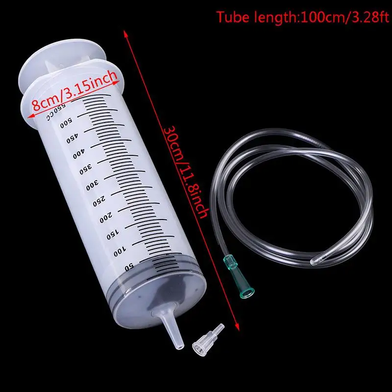 1set 500ml CC Syringe injector Clear Plastic Large Disposable Syringe with Hose Tube