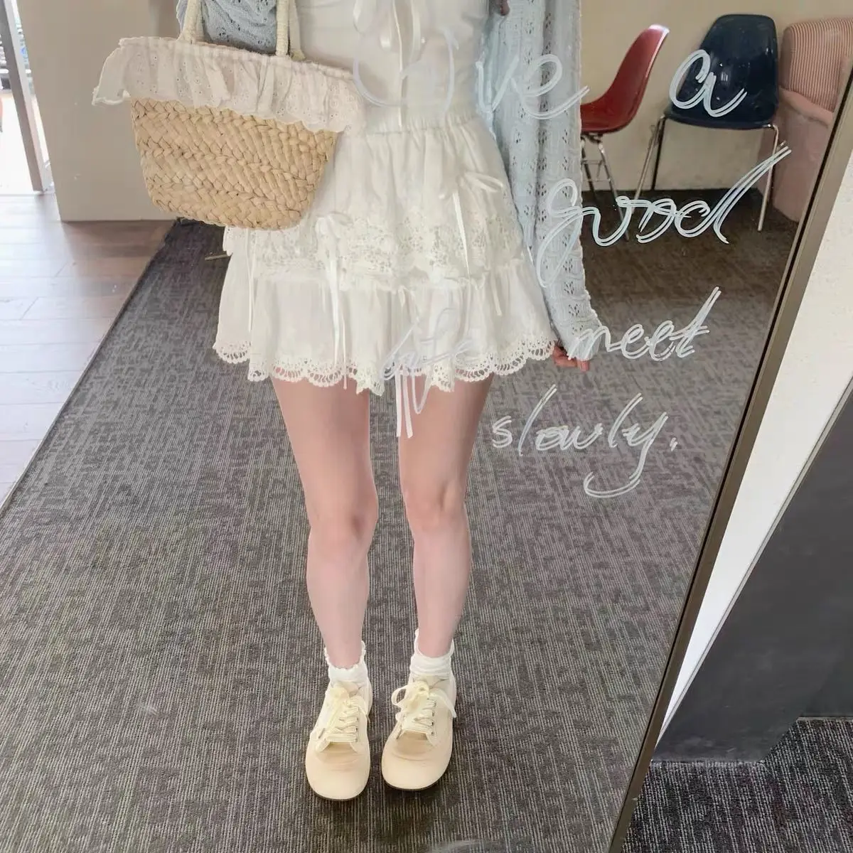 

Корейская пышная юбка-кейк с узлами, длинная, в стиле принцесс, для женщин, весна-осень, кружевная юбка