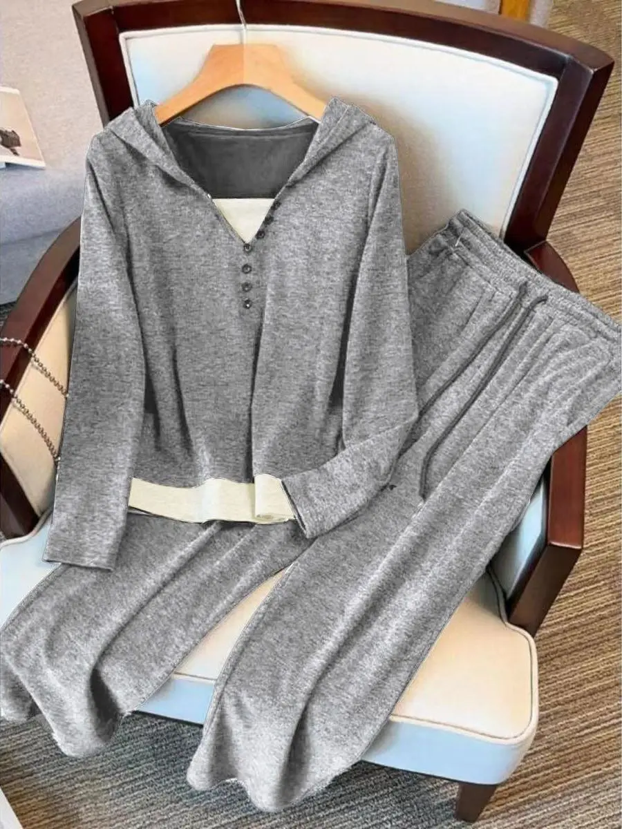 2025 New Hoodie Set Casual Long Sleeve Commute Versatile Slim Fit Two Piece Suit Spring Autumn Fashion Top Quality Ladies Wear