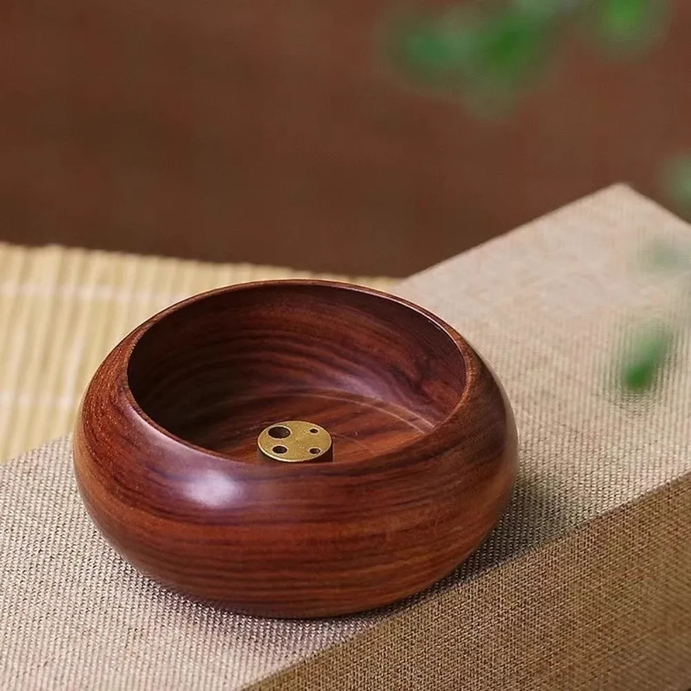 4 Holes Wooden Incense Holder Solid Wood Handcrafted Stick Holder Smooth Polished Retro Bowl Shape Censer Desktop Decor
