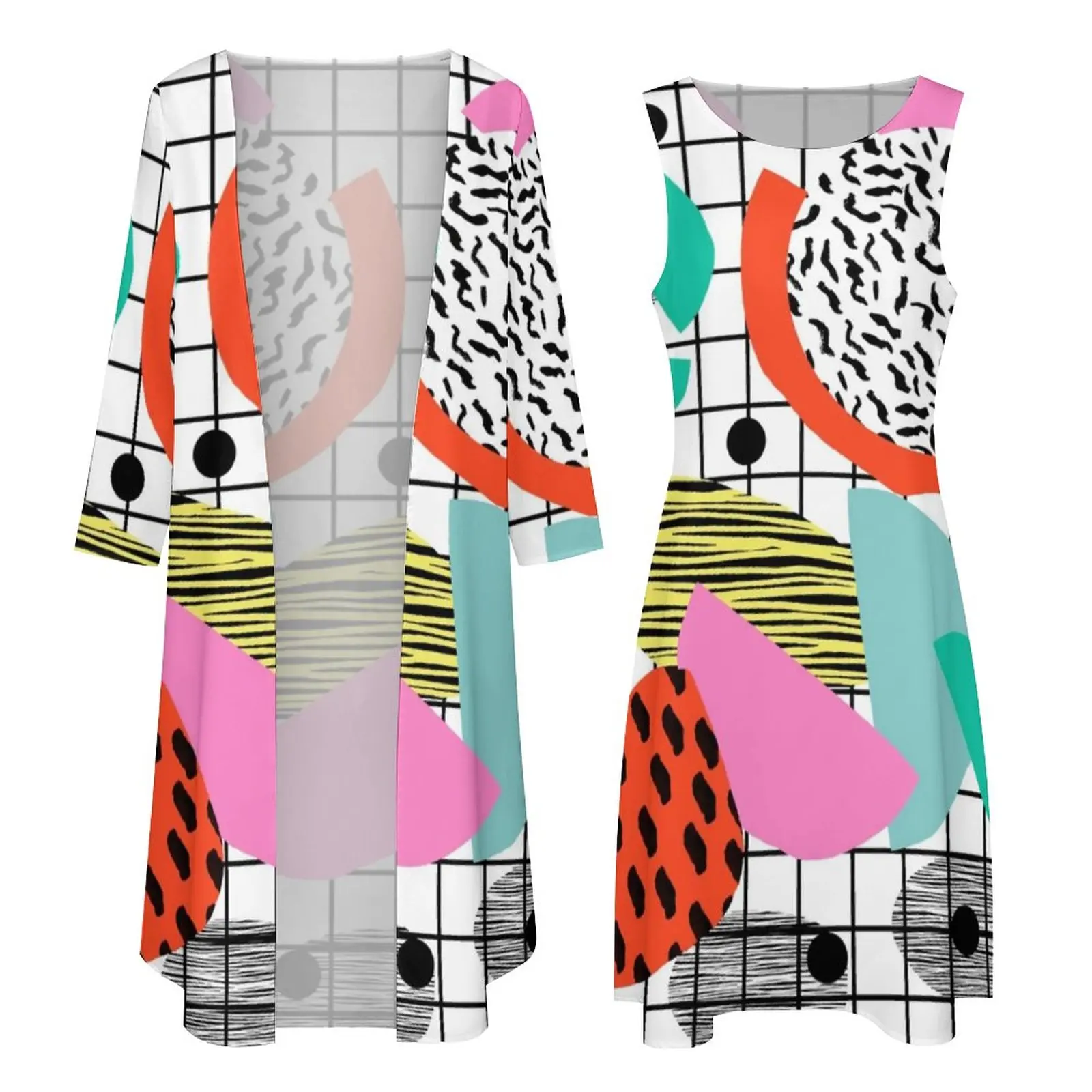 Memphis pop-art jurk tweedelige jaren '80 stijl retro geruite esthetische boho strand lange jurken vrouwelijke kawaii maxi jurk cadeau idee