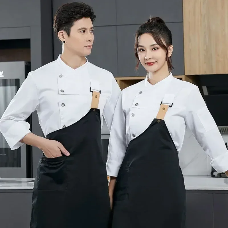 Apron Head For Chef Restaurant Kitchen Clothes White Hotel Logo Short Men Sleeve Coat Summer Jacket Uniform Cooking