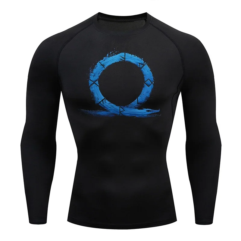 Grafische Langarm-Kompressionsshirts für Herren, sportlich, schnell trocknend, T-Shirts, Tops, Fitnessstudio, Workout, Laufen, Unterhemd, Baselayers, Rash Guard