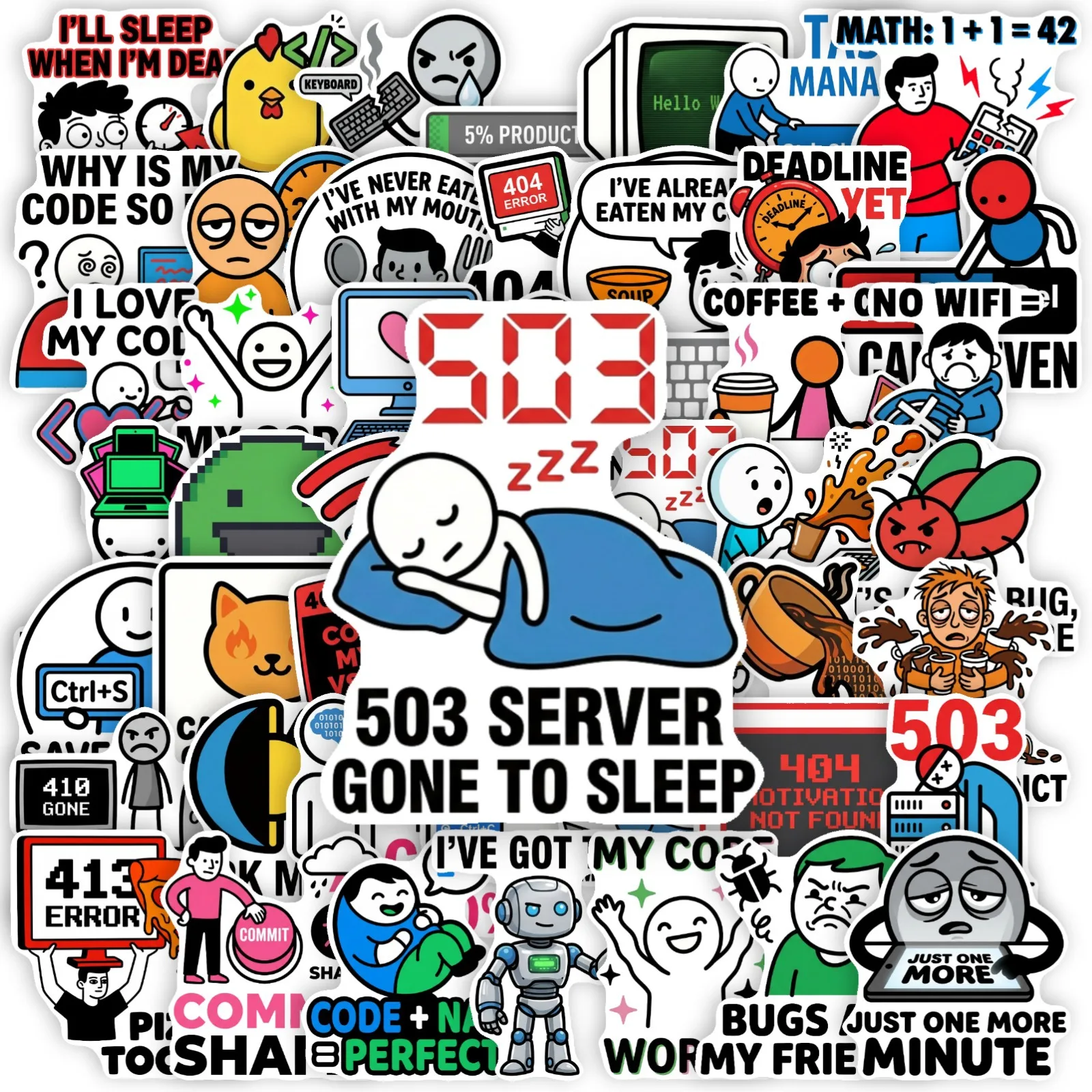 50pcs Sticker Programmer Fun Logo Decorative Sticker Cartoon Graffiti Stickers DIY Phone Laptop Notebook Suitcase Waterproof