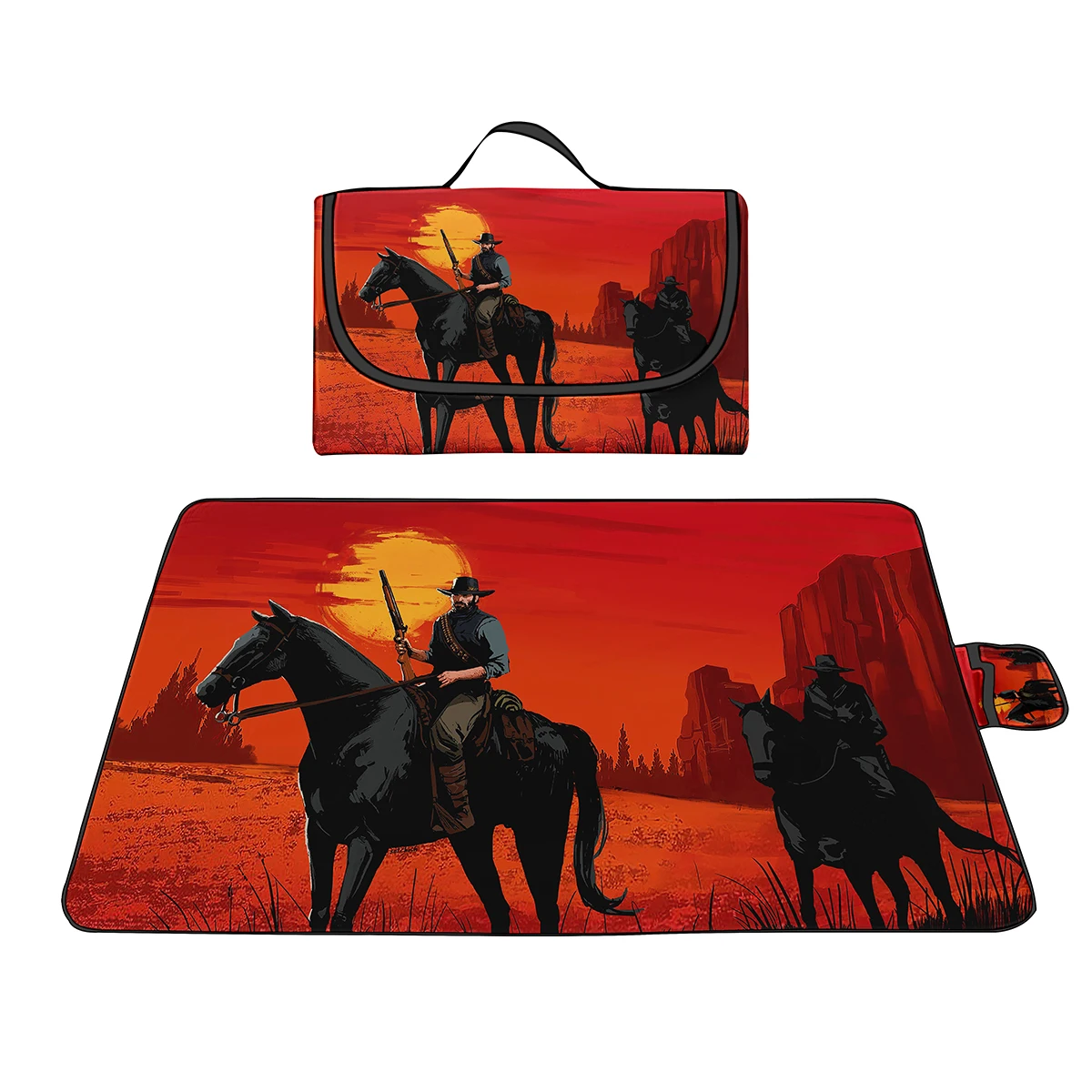 Handsome Western Cowboy Picnic Blankets,Sandproof Machine Washable Waterproof Foldable Oversized Outdoor Mat for Park,Travel