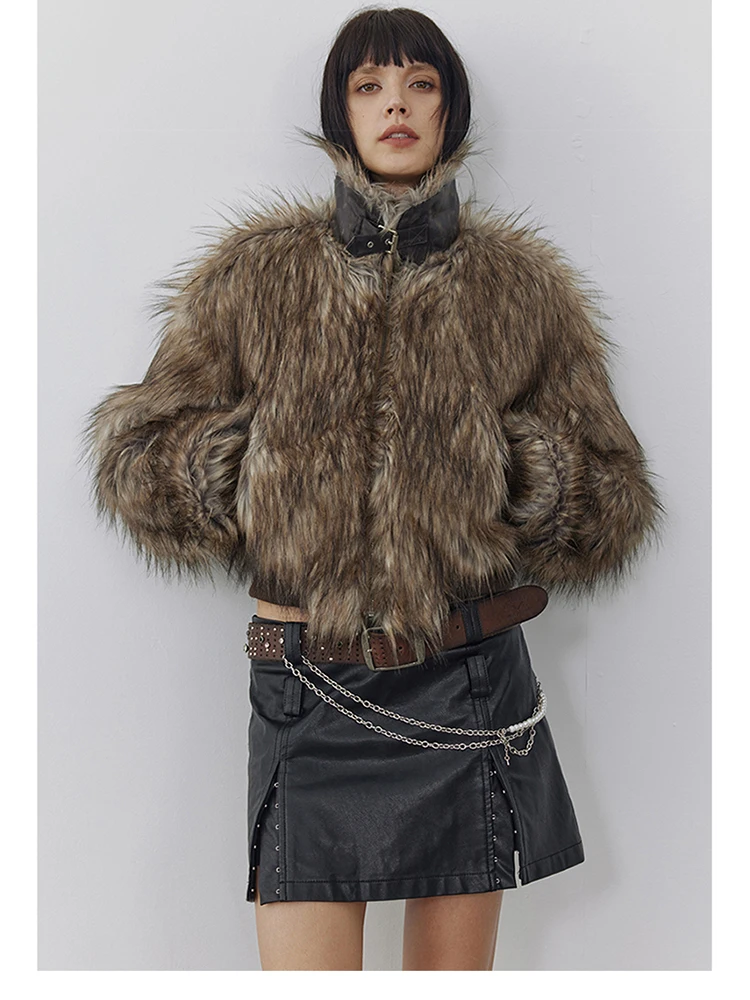 Mauroicardi Spring Winter Cool Short Warm Thick Hairy Shaggy Patchwork Faux Fox Fur Coat Jacket Women Luxury Designer Clothes
