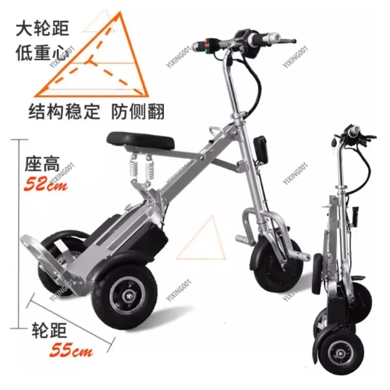 3 Wheel Folding Electric Tricycle - Adult Mobility Scooter with Seat/Basket, Portable for Elderly Travel