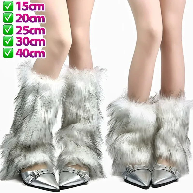 

Vintage Gray Faux Fur Leg Warmers Women Winter Thicken Warm Hiphop Street Style Cosplay Long Socks Multi-sized Lolita Stockings