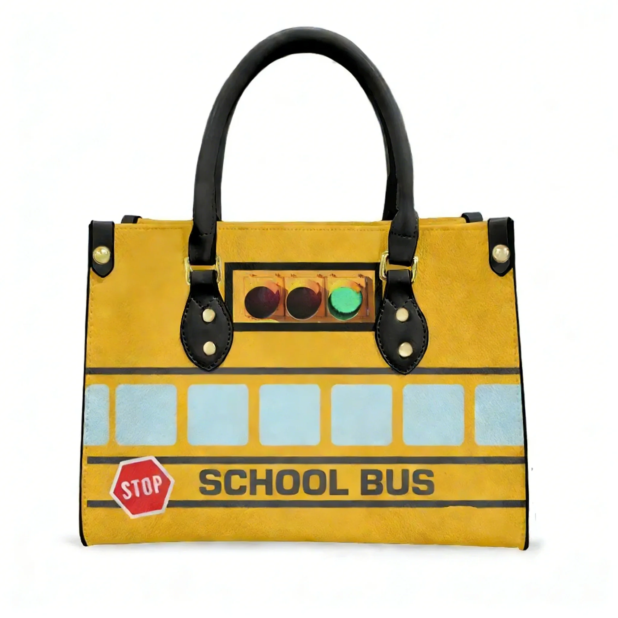 

Желтая сумка-тоут с принтом школьного автобуса, женская/мужская, с персонализированным текстом и изображением, из искусственной кожи, для бизнеса, шопинга, подарков