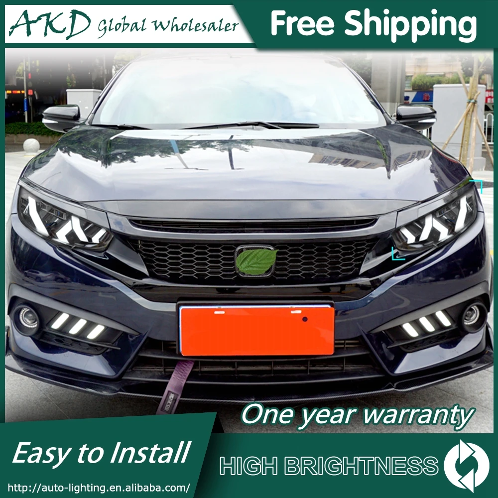 Car For Honda CIVIC X Headlights 2016-2020  DRL 12V LED Xenon Hella Bulbs Fog Light Car Supplies Accessory CIVIC X G10 Head Lamp