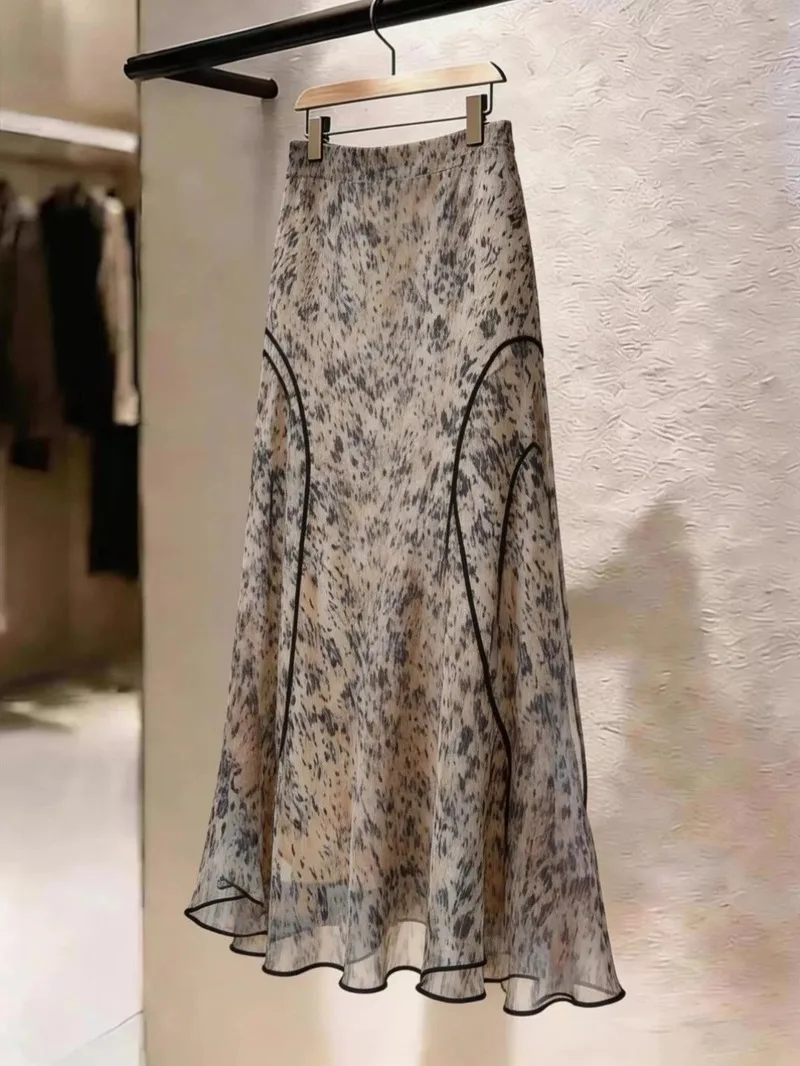 DCABT Spring Summer French Flower Print Office Lady Skirts Women Trendy Temperament High Waist A-line Midi Chiffon Skirt 790A