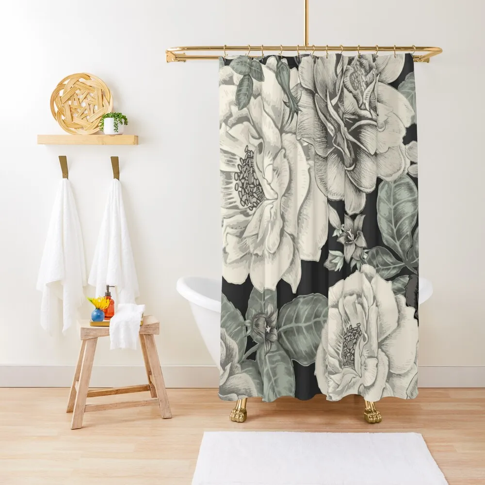 

CREAM FLOWERS ON BLACK Shower Curtain Shower Set For Bathrooms Bathroom Shower For Bathroom Curtain