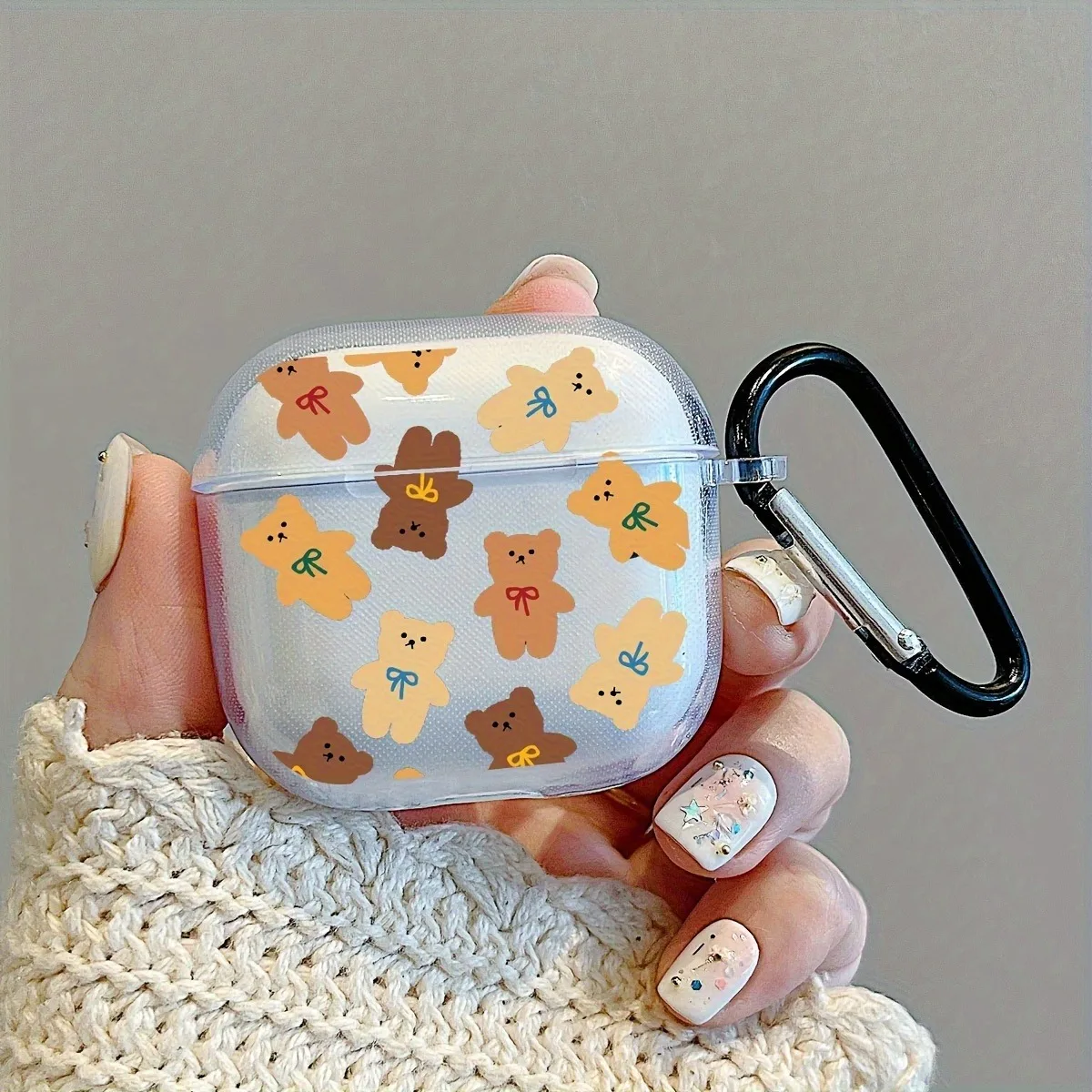 Wireless Bluetooth Case For AirPods3/4 Clear TPU Cartoon Bear Animals Pattern For AirPods Pro/Pro2 With Keychain Earphone Cover