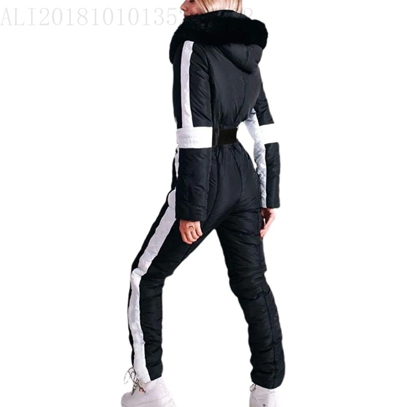 Winter Ski Jumpsuits Women Hooded Long Sleeve Waterproof Windproof Skiing Overall Elegant Skateboard Jumpsuit One-Piece Clothes
