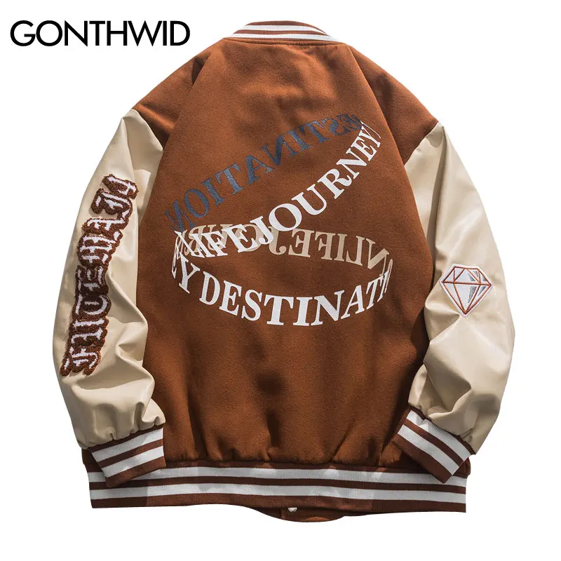 2023 Hip Hop Leather Varsity Bomber Jacket Streetwear Mens Embrodiery Letter College Jackets Coat 2023 Harajuku Patchwork Jacket