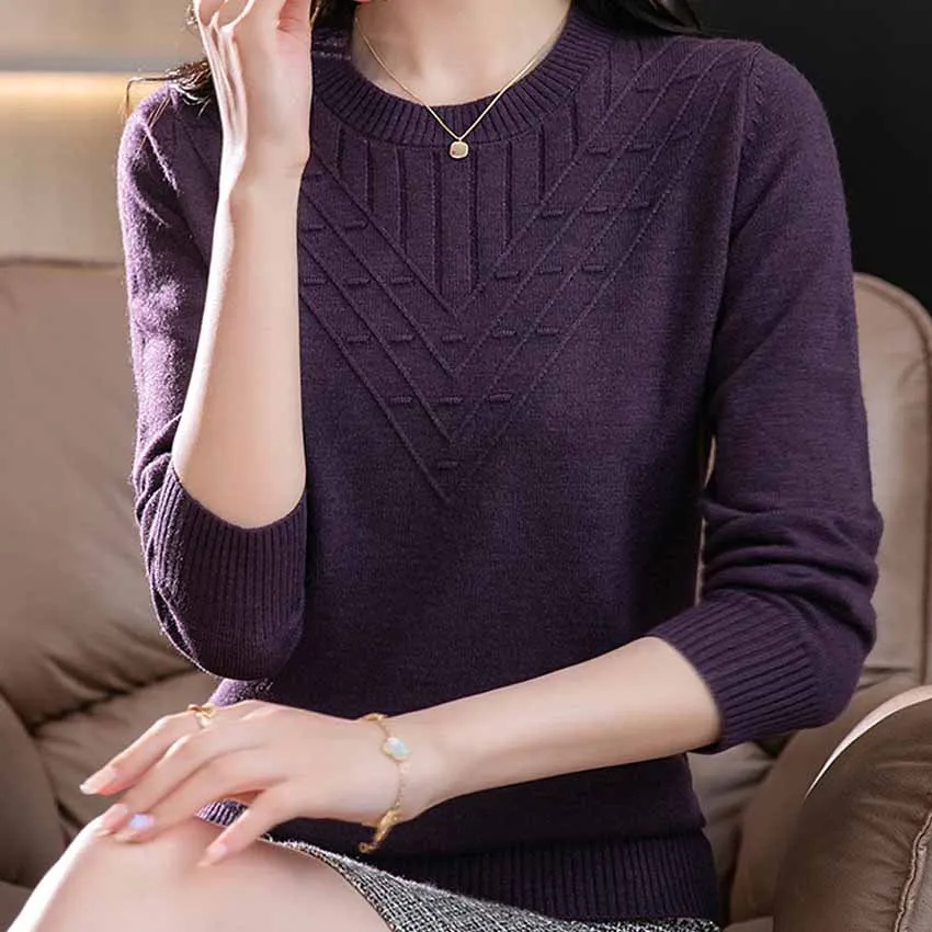 Elegant Mother Pullover Shirt Round Neck Autumn Winter Pull Sweater Women Long Sleeve Tops Knittting Sweaters Femme Jumper