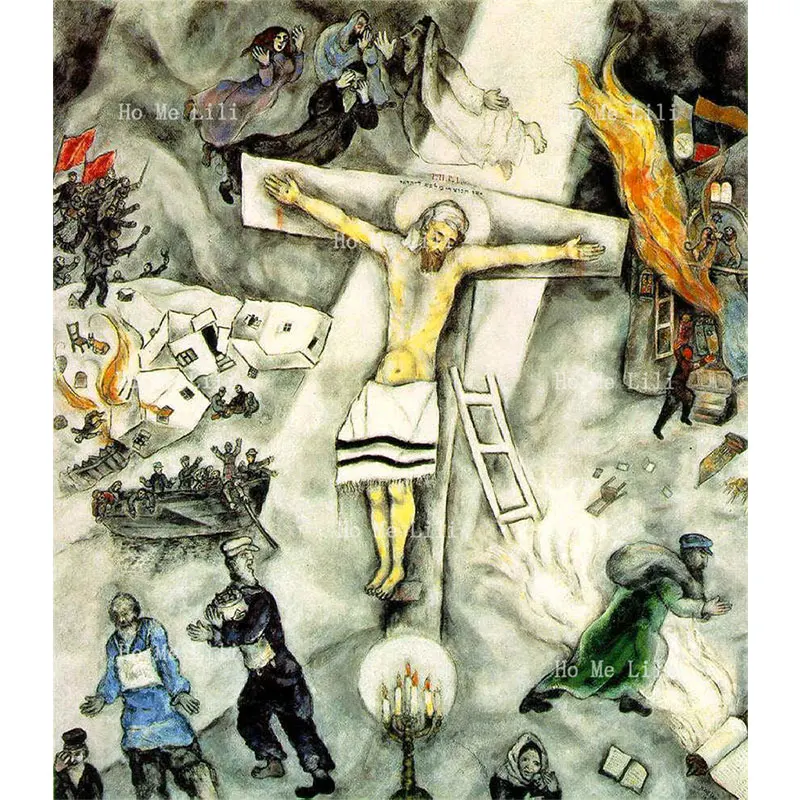 Religion Christianity Canvas Wall Art By Ho Me Lili The White Crucifixion St. Mary And Jesus Monument Painting For Room Decor