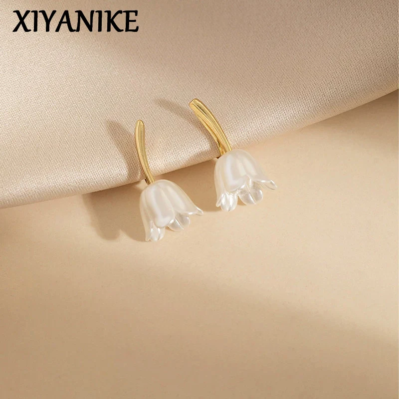 XIYANIKE Sweet Tulip Flower Ear Stud Earrings For Women Girl Fashion New Jewelry Gift Party Holiday серьги женские