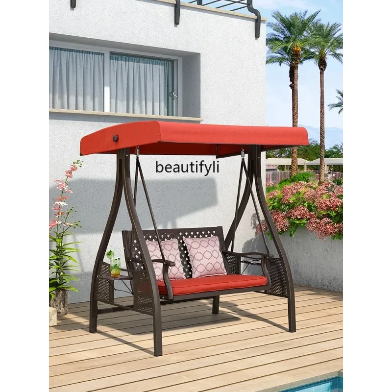 Outdoor Swing Courtyard Iron Rocking Chair Garden Double to Swing Glider Villa Hammock  H
