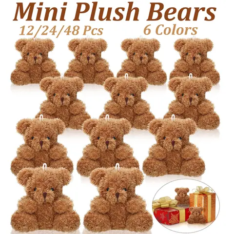 12-48Pcs Mini Plush Bears 4 Inch Small Bear Stuffed Animal Toys Tiny Fuzzy Bear Soft Bear Stuffed Doll for Birthday Party Favors