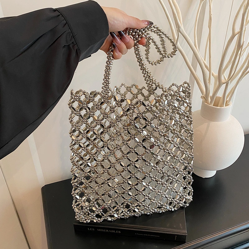 

2026 Fashion Exquisite Bead Sense of Luxury Hollow Out Women‘s Handbags Hot Sale New No Zipper Acrylic Square Shoulder Bags