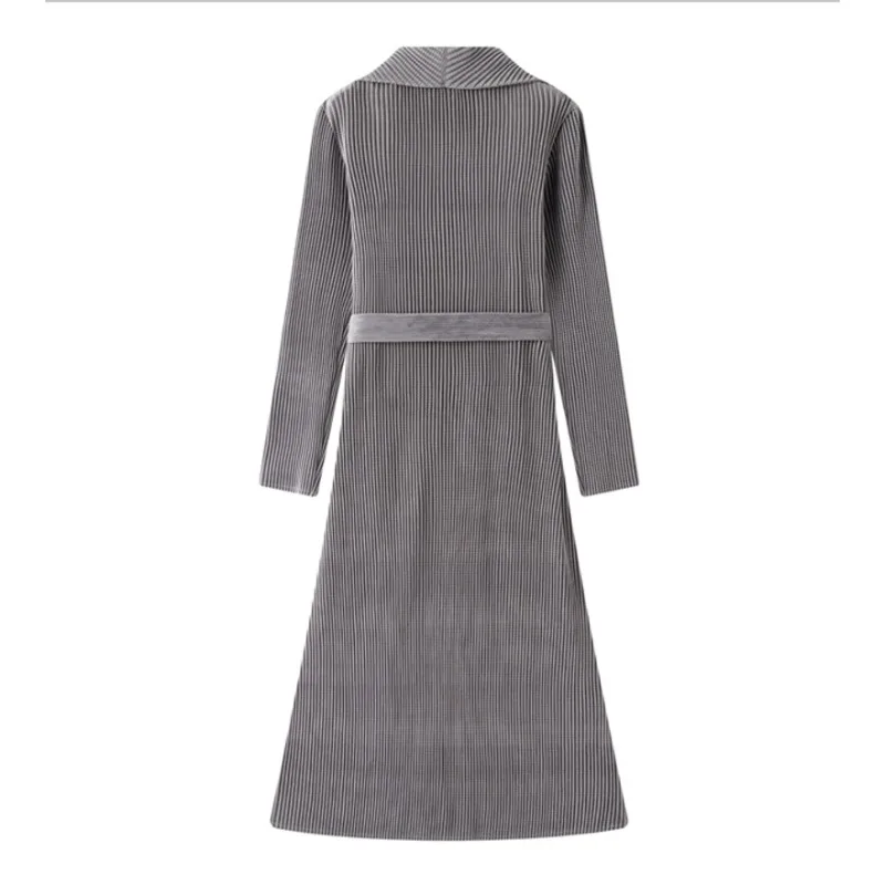 Miyake Pleated Mid-Length Trench Coat Plisse Women 2026 Autumn Winter New Pleats Tie Elegant Long Coat Loose Plus Size Clothing