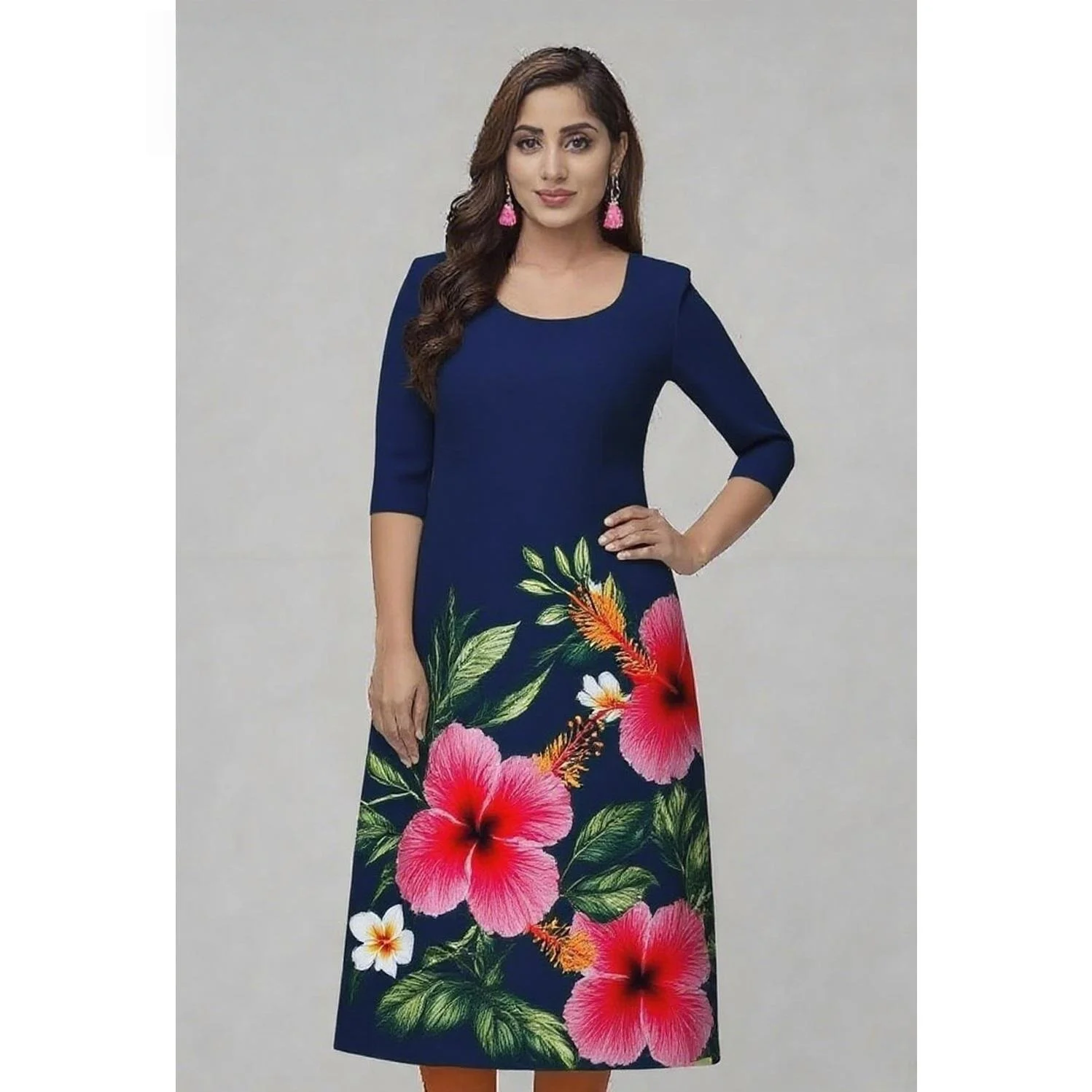 مسلم Kurtta المرأة فساتين راقية غير رسمية النمط الوطني أنبوب مستقيم عادية العرقية زهرة رداء العربية فام متواضع الشق تنحنح #6