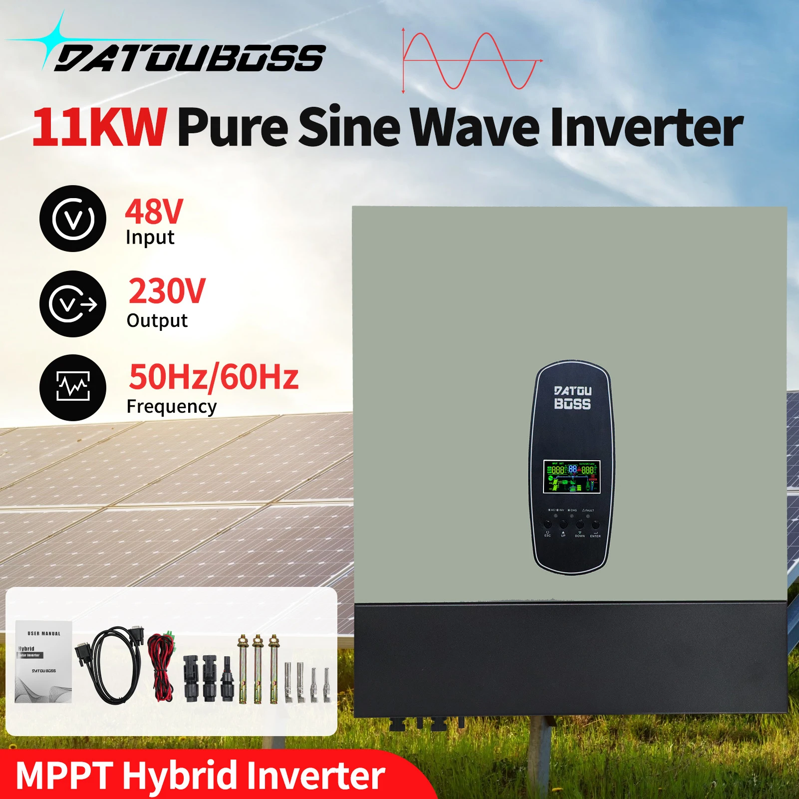 DATOUBOSS  11KW solar hybrid inverter 48V 220v 230v 240v MPPT Pure Sine Wave Solar inverter