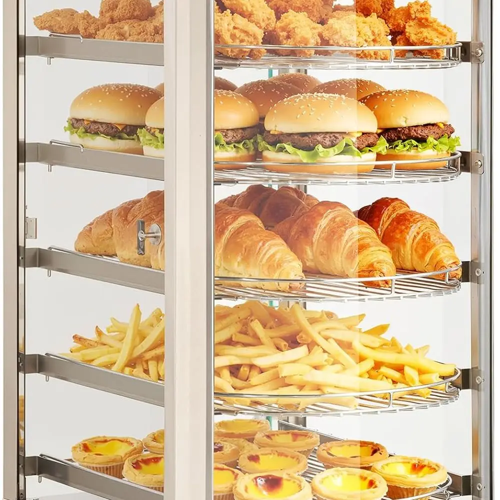 

5-уровневый дисплей для коммерческого подогрева еды, 800 Вт со светодиодной подсветкой, регулируемой полкой и рамой из нержавеющей стали, 86 ℉ ~185 ℉ Воздушное отопление, 60