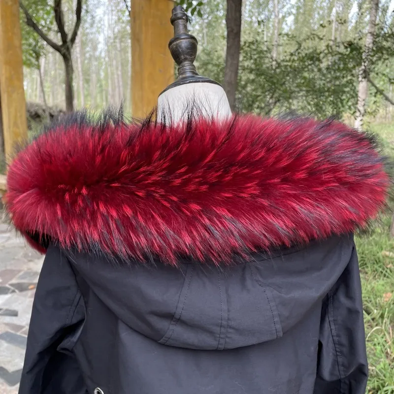 Women's Real Raccoon Fur Collar Warm Winter Natural Fur Hoodie Decor Genuine Shawl for Coat Jackets Hood Trims image 6