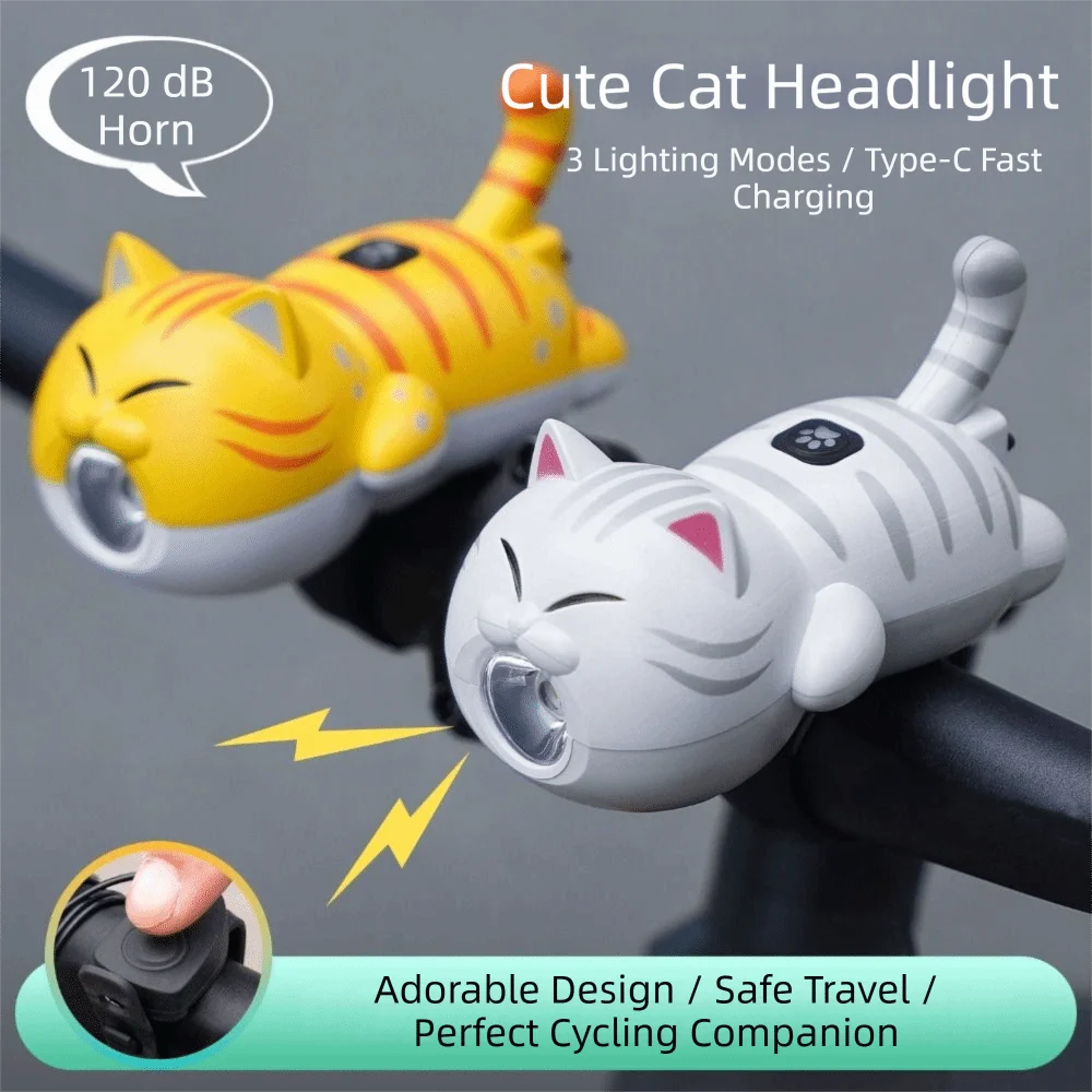 USB Rechargeable Bicycle Headlight Waterproof Bright LED LED Flashlight Super Bright Cartoon Cat Shape Cycling Light Road Bike