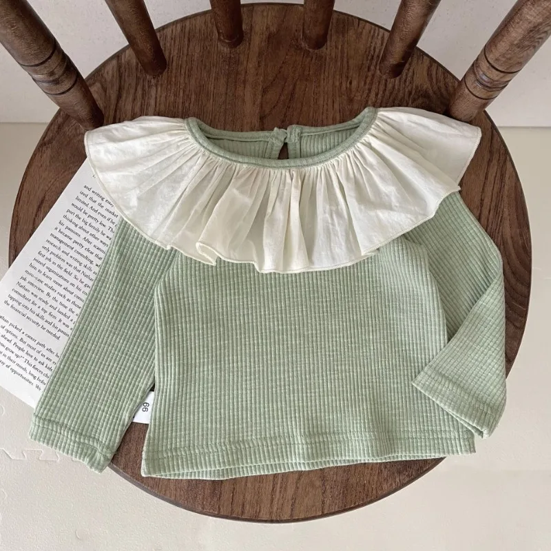 2024 Spring Kids Baby Girls Tops Cotton Long Sleeve Lace Versatile Bottoming Toddler Autumn Girls T-Shirts Children Girls Tees image 4