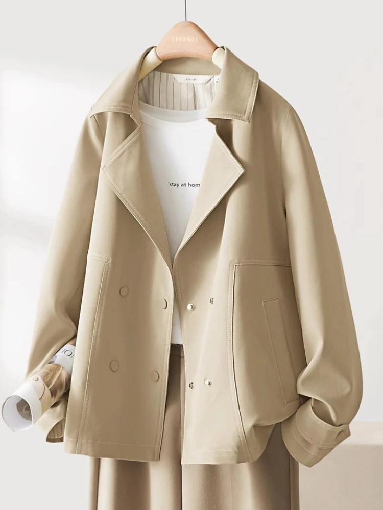 

Весенне-осенняя новая женская короткая куртка цвета хаки, двубортная свободная повседневная тонкая куртка, модная повседневная дорожная куртка