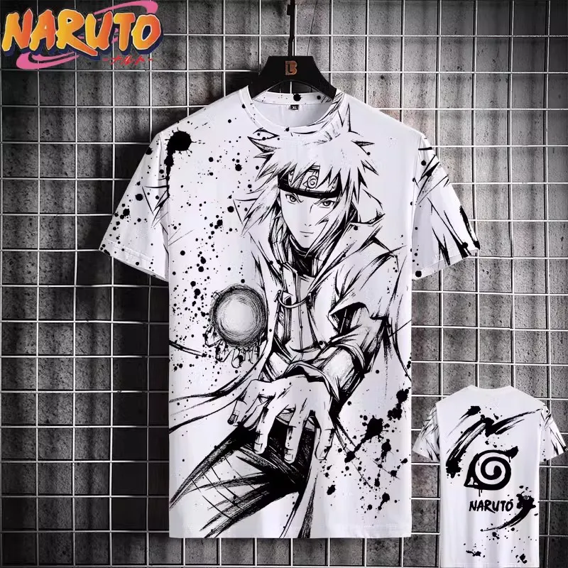 MINISO Naruto Herren-T-Shirt, japanische Anime-3D-Drucke, lässige Kurzarm-T-Shirts, Straße, übergroße Kleidung, modische Cartoon-T-Shirts