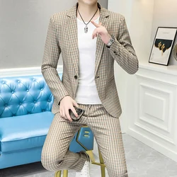 2023 High-quality New Fashion Casual (suit + Trousers) Men's Suit Trend Young Handsome Korean Version Slim Suit Two-piece Set