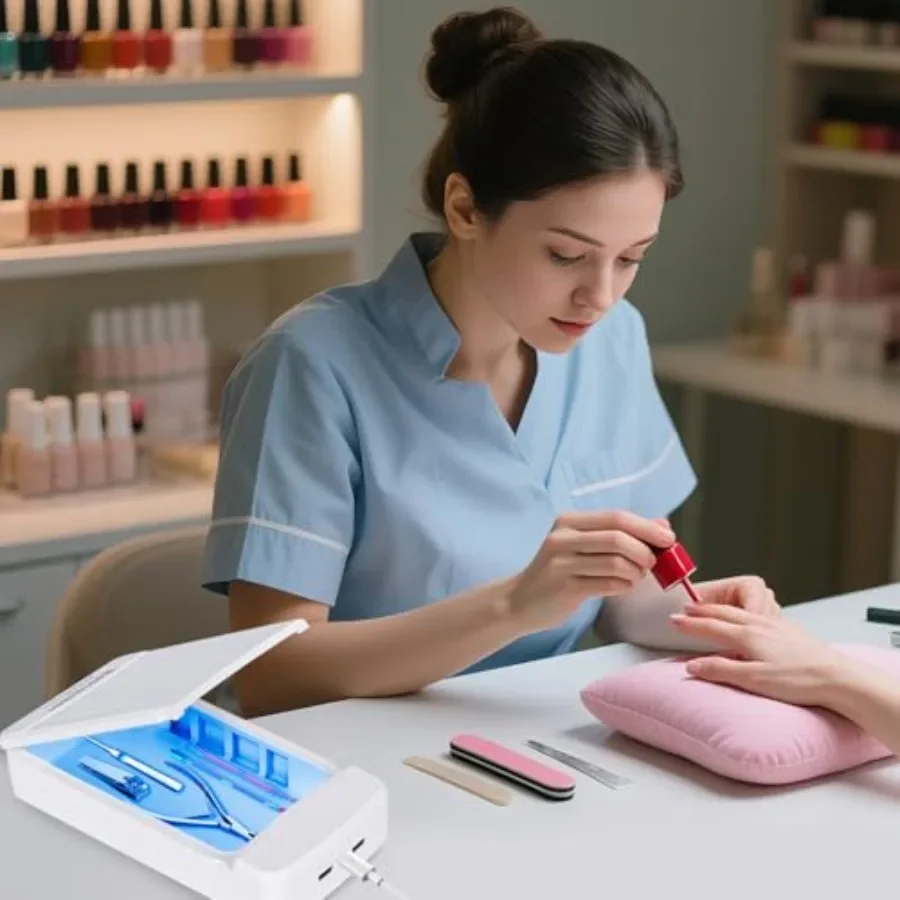 Ferramenta de limpeza de unhas com luz azul usb portátil máquina de limpeza dicas de unhas arte tecnologia deve ter para salão de beleza pinças telefone jóias