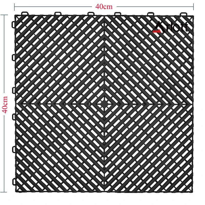 Automotive Modular Floor Plastic Interlocking Garage Floor Tiles Click Locked Hollow Drainage Car Wash Mat,40x40CM