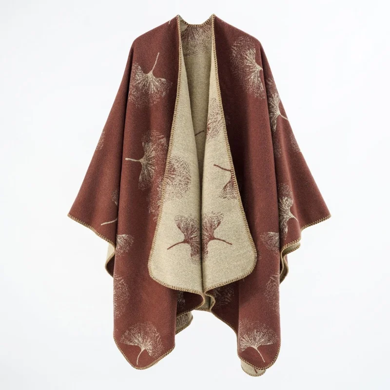 European and n folk fashion warm split shawl imitation cashmere cape flower scarf shawl