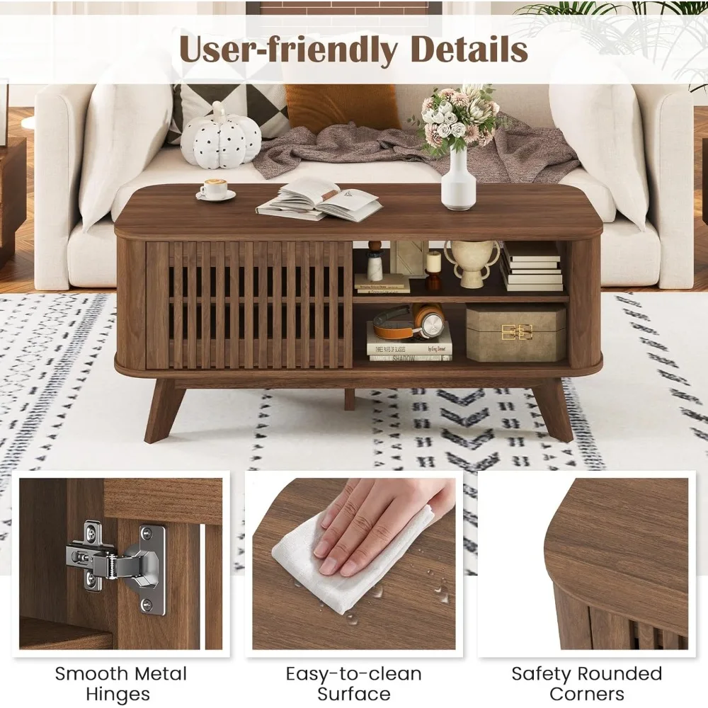 Журнальный столик с местом для хранения вещей, современный чайный столик середины века с регулируемыми полками и 2 дверцами, деревянные журнальные столики с плитыми D